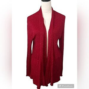 Gorgeous JM Collection Red Sparkly Open Holiday Party Cardigan Size L.